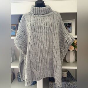 LOFT Light Gray Cable Knit Poncho Sweater